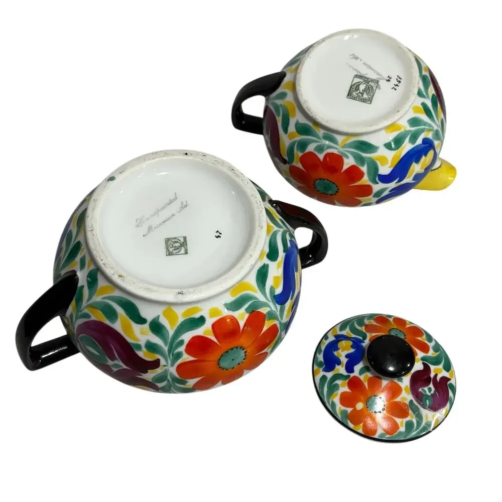 Phoenix Czechoslovakia porcelain creamer & covered sugar bowl Moravian Art Deco